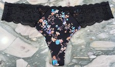NEW Victoria Secret Dream Angels Lace Trim Thong - Black Moody Vine - XL or XXL