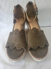 Crown Vintage Dunja Espadrille Wedge Sandal Suede Leather Size 9.5M