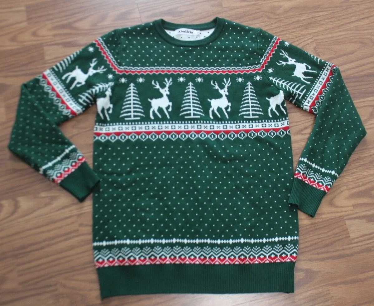 Abollria Ugly Christmas sweater size M Reindeer Snowflakes