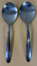 Two Unbranded Large Oval Stainless Steel Solid Serving Spoons 9" Flatware