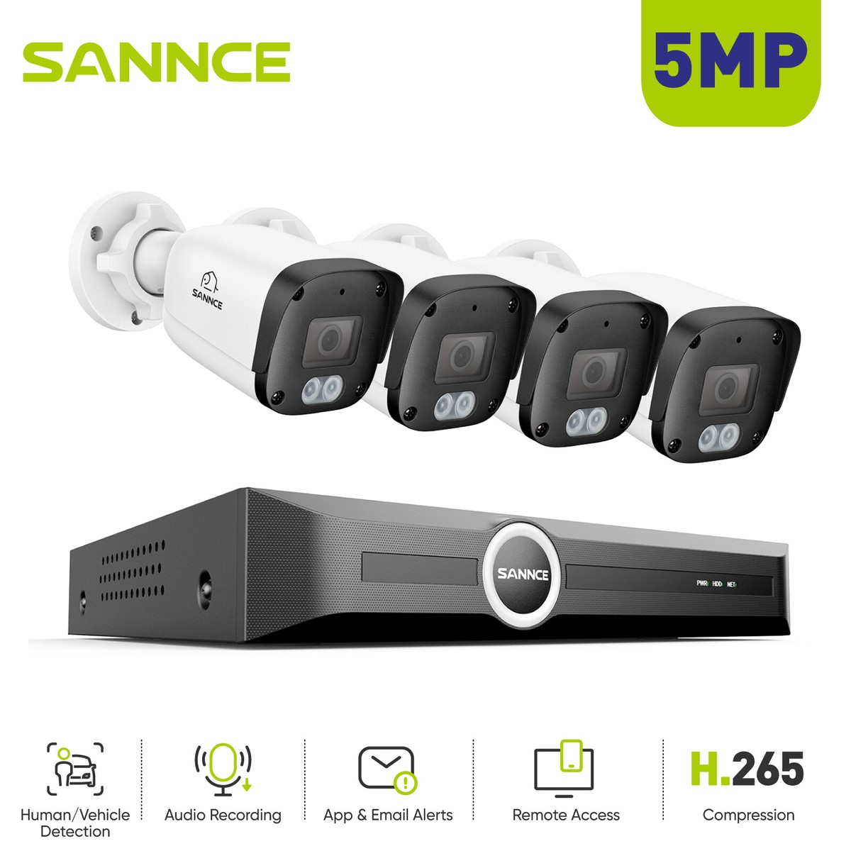SANNCE 8CH NVR 5MP POE Security Camera System Audio Recording AI