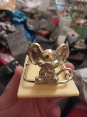 Vintage ~ Mouse Trap Memo Paper Clip Cute Office Accessory Goldtone Mouse.