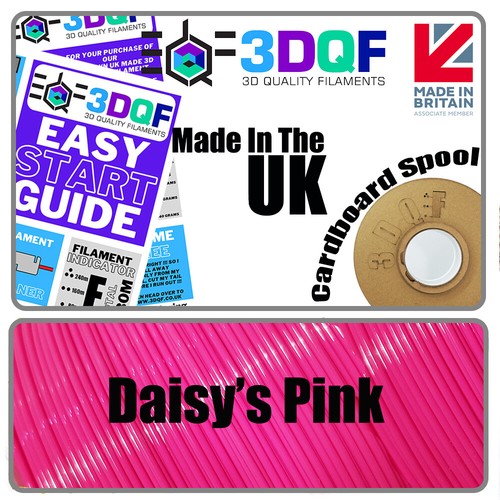 3DQF UK Manufactured Daisy's Pink 3D Printing Filament 1.75mm PLA 1KG   - Afbeelding 1 van 6