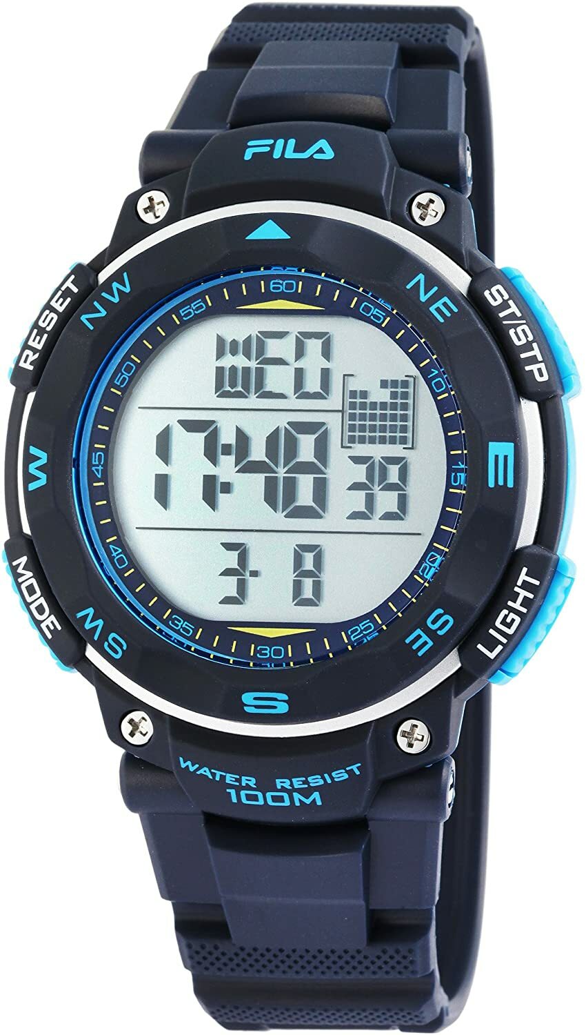 Montre FILA étanche en silicone bleu avec calendrier et chrono