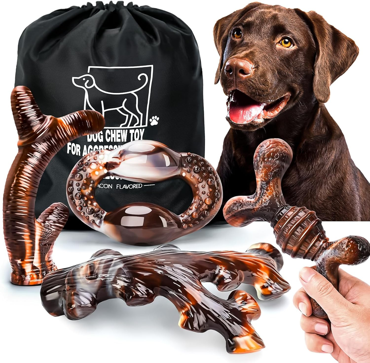 4 Pack Dog Chew Toys for Aggressive Chewers - Tough Indestructible Dog Toys with