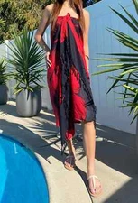 Hawaiian Sarong Pareo Skirt Cruise Luau Beach Wrap Dress Red Giant Hibiscus