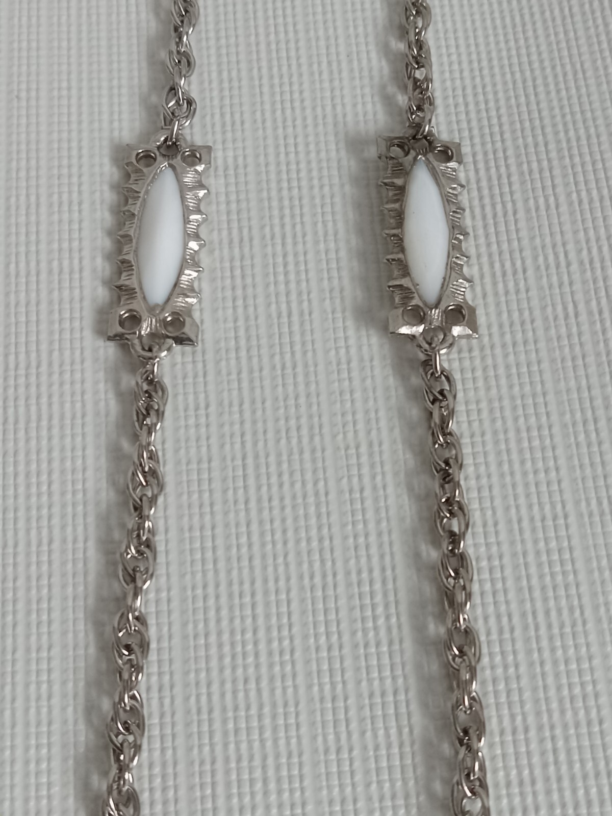 Silver Toned Long Length Solid White & Metal Rect… - image 6