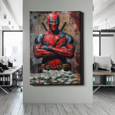 ✅WANDBILD LEINWAND,  ACRYLGLAS DEADPOOL DESIGN GELD LUXUS BILD WANDDEKO PREMIUM - Bild 1 von 4