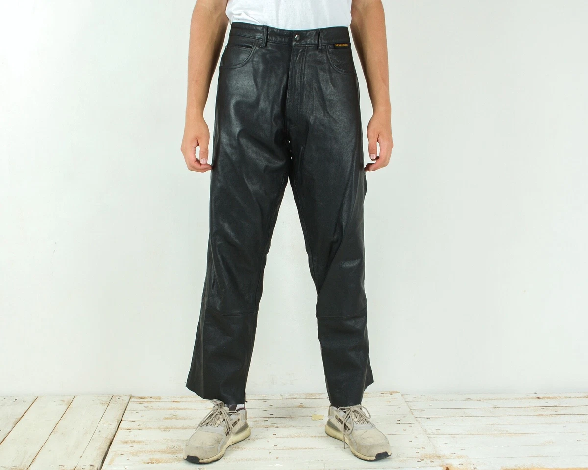 Herren Schwarze Echte Lammleder Echtleder Freizeit Jeans Biker Lederhose