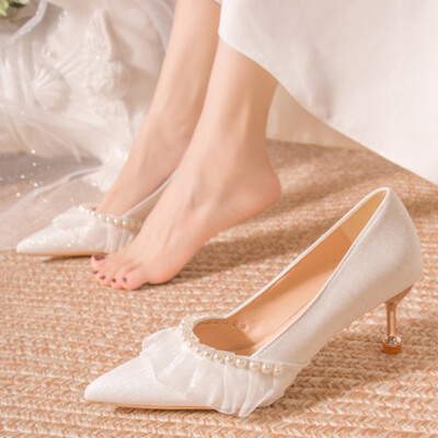 Ladies Pump Shoes Pointy Toe Pumps Work Women Slip On Lace Kitten Heels  Dress