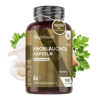 WEIGHTWORLD Knoblauch Kapseln - 180 Kapseln - 15000mg - gegen Blutdruck & Herzgesundheit