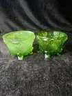 Mid Century Emerald Green Jeanette Pressed Glass Footed Candy Dish No Lids Set2