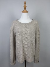 BARBOUR Beige Elegance Cable Knit Classic Round Neck Women's Sweater Sz 16