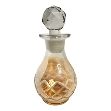 Amber Gold Iridescent 4.75" Perfume Etched Diamond Bottle Faceted Stopper