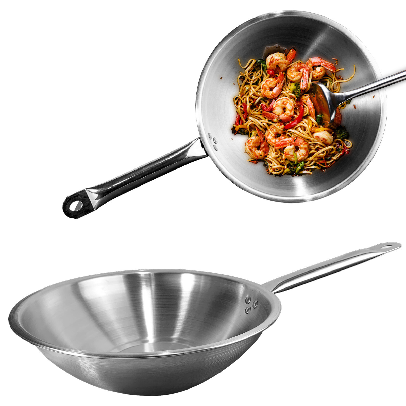 Wok Master Ø30cm Acciaio Inox 18/10 Professionale per Induzione e Gas