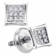 Sterling Silver Unisex Round Diamond Kite Cluster Stud Earrings 1/20 Cttw