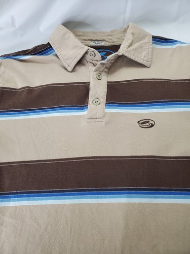 Kirra Mens M Polo Shirt Brown Blue Striped Short Sleeve Collared 100% Cotton - Picture 6 of 8