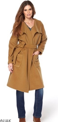 WOMENS CAMEL COAT WATERFALL BELTED WRAP 