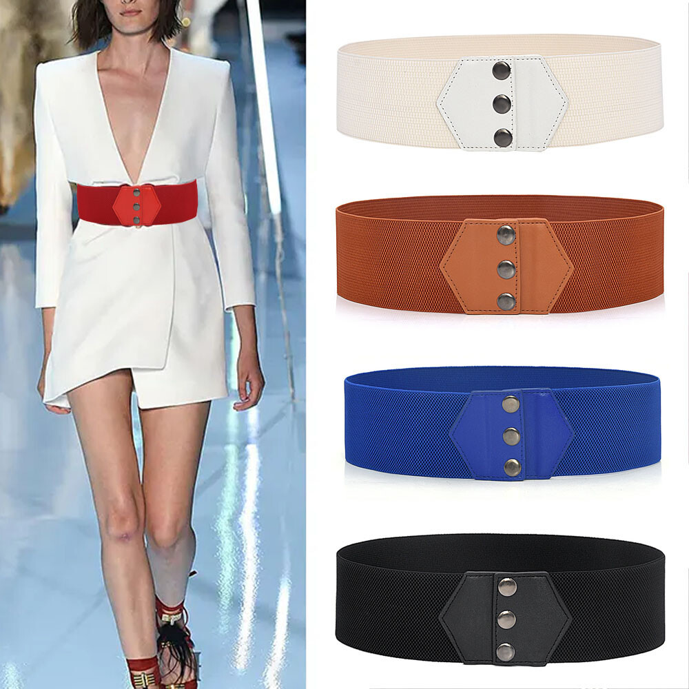 Stretchable Belts For Dresses Slim Stretch Cummerbunds Snap-Button