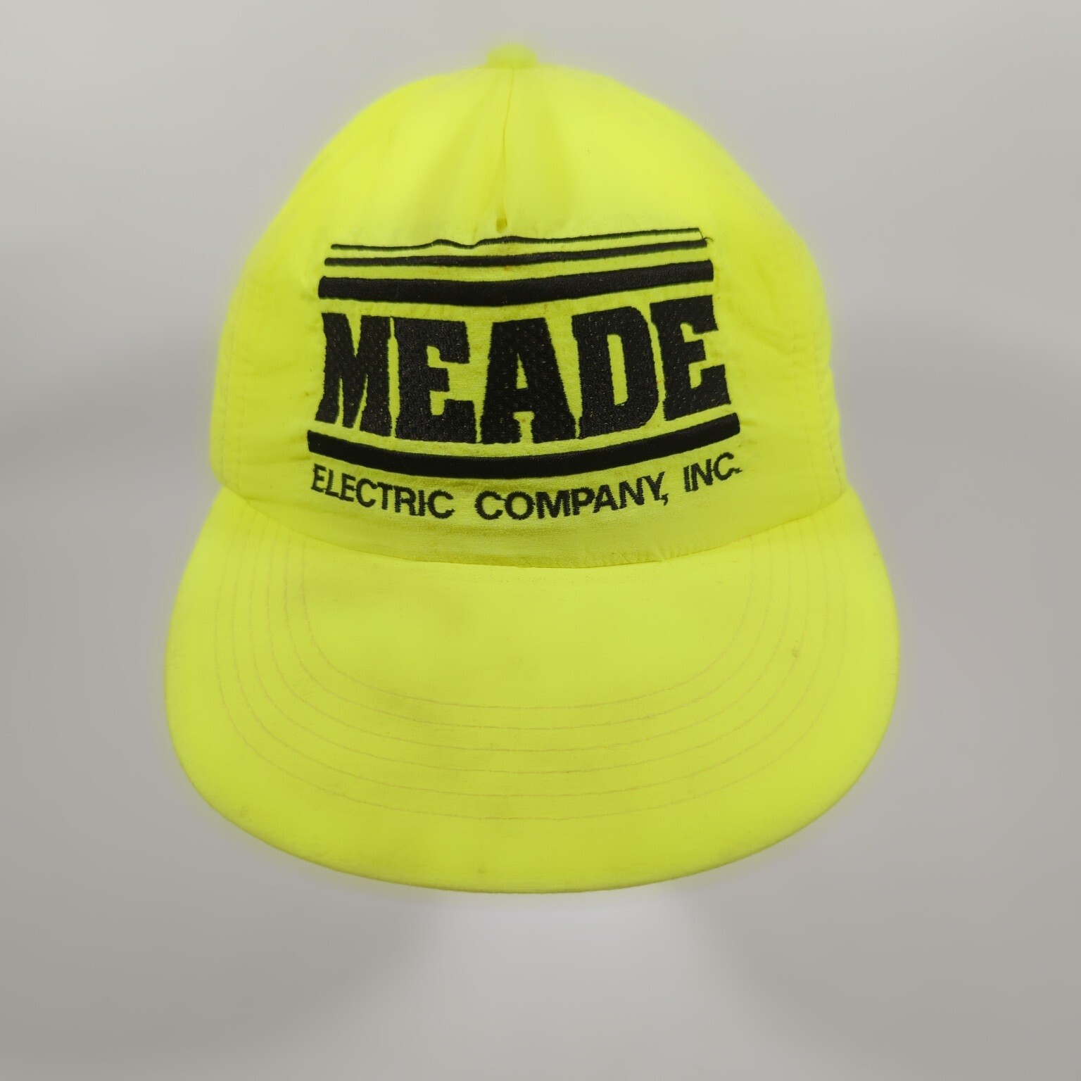 Vtg Meade Electric Company Neon Yellow Snapback Trucker Hat High