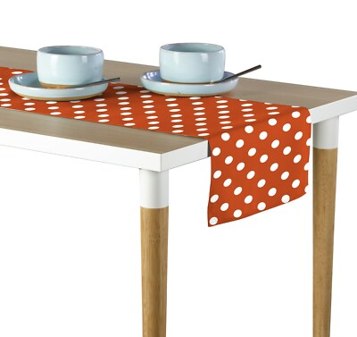 White Dot on Orange Table Runners - 12''x72'' or 14''x108''