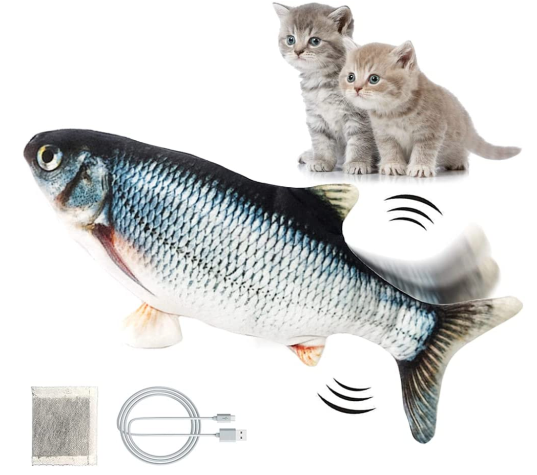 BIHOU Floppy Fish Cat Toy Interactive Vibrating Moving Kicker w/Catnip -  Black | eBay