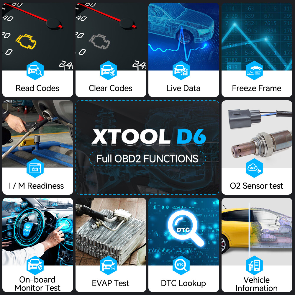 XTOOL D6 OBD2 Scanner Auto Full System Diagnostic Tool 15+ Resets Free Update