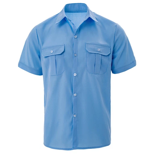 Men's Shirt Button Down Short Sleeve Two Front Pockets Solid Color Casual Tops#A - Picture 7 of 21