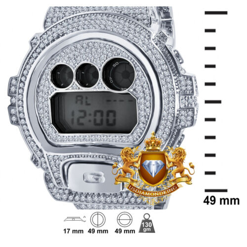 Mens Simulated Diamond White Gold Authentic Casio G Shock DW-6900 Custom  Watch