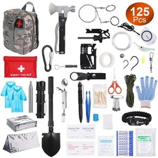 125Pcs Survival Kit w/ Shovel Axe  First Aid Tactical Emergency Gear Set