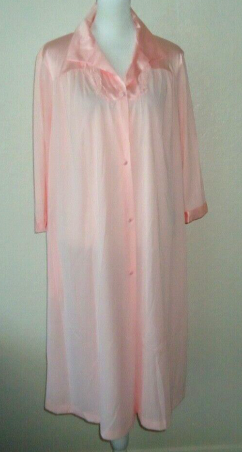 Vtg Vanity Fair Button Up Robe Dressing Gown Pink USA Nylon