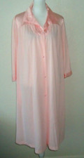 Vtg Vanity Fair Button Up Robe Dressing Gown Pink USA Nylon Embroidery Size-M