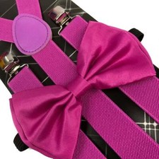 Magenta Suspender Clip on Bow-Tie Matching Set for Adults Men Women USA