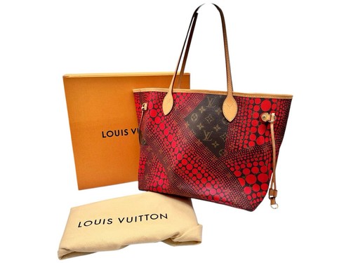 Bolso Louis Vuitton Neverfull edición limitada diseñador Yayoi Kusama Waves MM rojo - Imagen 2 de 16