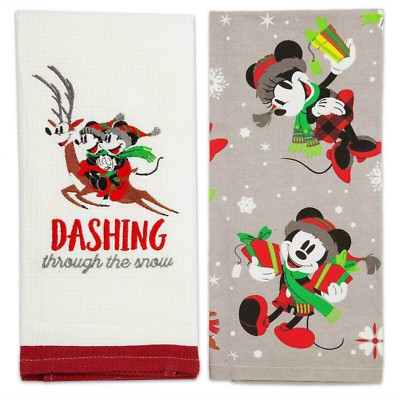 Disney Store Christmas Towels Set of 2 Mickey Mouse Minnie Retired New with Tags