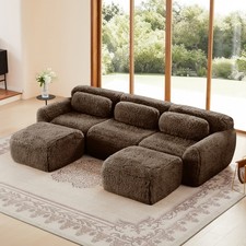 U-Shaped Boneless Sofa w/ Chaise, Chocolate Plush, Modular Sectional