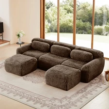 U-Shaped Boneless Sofa w/ Chaise, Chocolate Plush, Modular Sectional