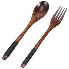 Simple Black Wooden Fork and Spoon Set Practical Flatware for Daily Use