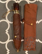 CELINE Folding Umbrella Brown Compact Rain Shield Luxury Accessory Genuine