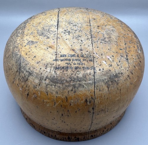 Antique Hat Block Hat Mold John Leone & Co LTD Primitive Hat Making Tool Stamped - Picture 2 of 14