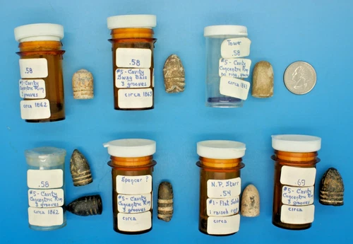 8 CIVIL WAR LEAD BULLETS / MINIE BALLS - FOUND ORIGINALS