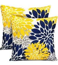 Decorative Throw Pillow Covers Set of 2 Blue Yellow Pillow Covers 18x18 Inch...