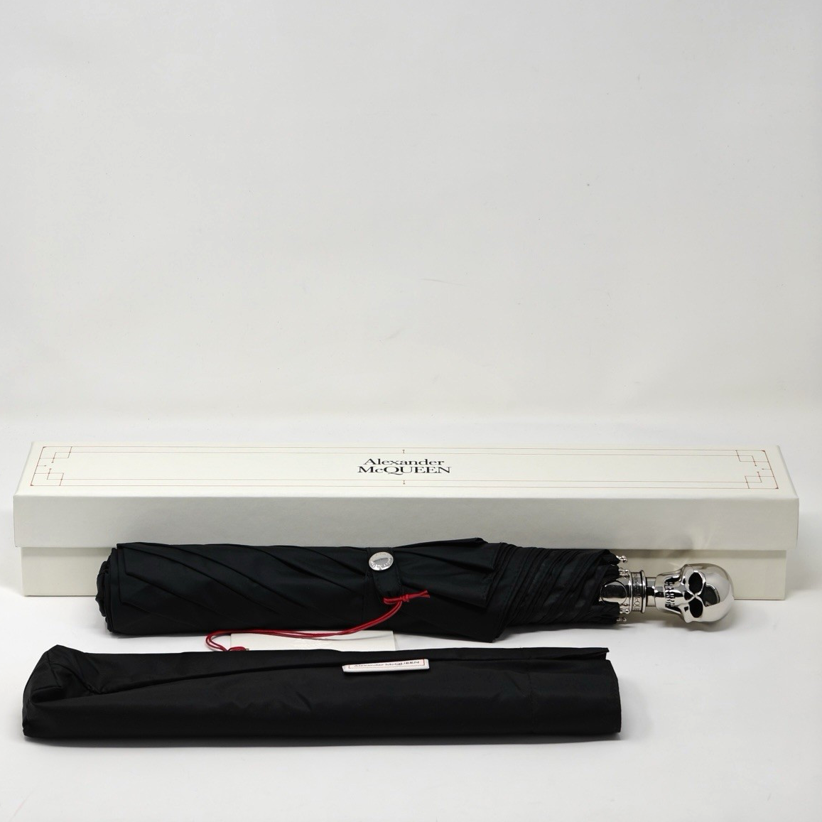 Alexander McQueen Umbrella Skull Silver Black Automatic Button