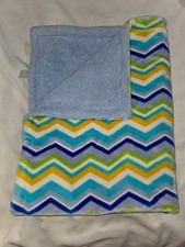 HB Hudson Baby Blanket Chevron Striped Sherpa Blue Back Green Teal White Stripe