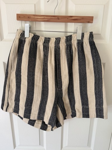 BODE Beach Stripe Rugby Shorts M/L Cream Grey Cotton NWT Rare