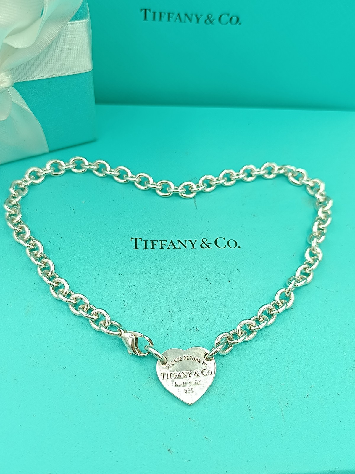 Return To Tiffany & Co Sterling Silver Heart Tag Necklace 15.5" Retail £990+
