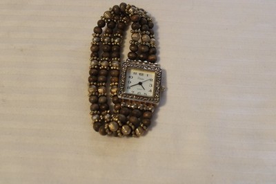 Vivani Square Engraved Dial, Beaded Band, Silver Tone Women's Watch New Battery