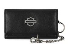 Harley-Davidson Men's Open B S Trucker Biker Chain Leather Wallet Black MWM098