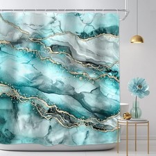 Teal Marble Shower Curtain Abstract Modern 72"W x 72"L Pack of 1 D4 Teal