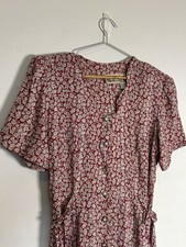 Vintage Kathi Lee Red Floral Rayon Midi Dress Size 10 Button Front Cottagecore